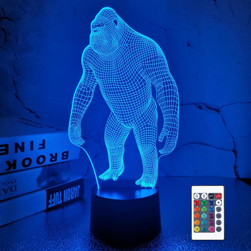 FULLOSUN 3D Night Light Ape Gorilla LED Nightlight Baby Nursery Monkey Lamp for Kids' Room Home DÃ©cor Xmas Birthday Gifts with 16 Color Changing - Image 1